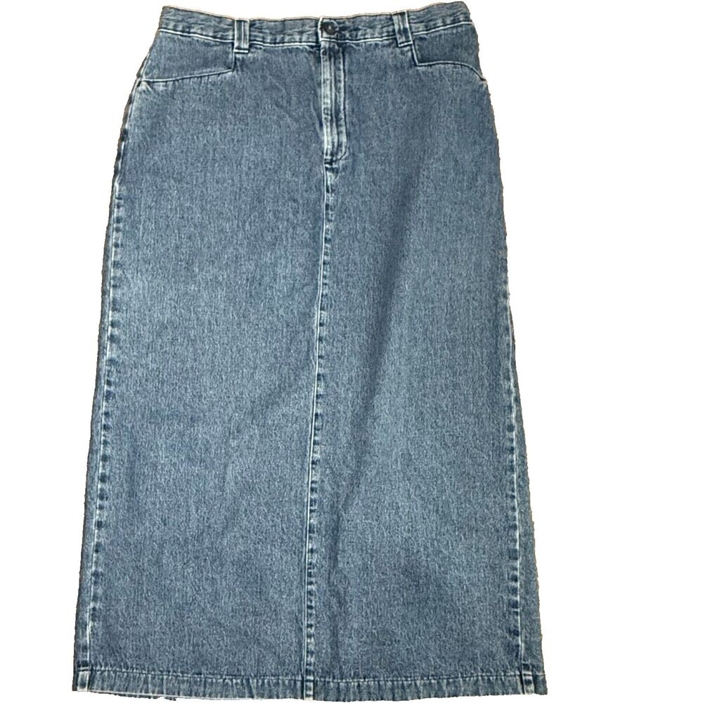 Lee Casuals Y2K 90's women's denim blue maxi skirt back slit  W/Pockets size 16m